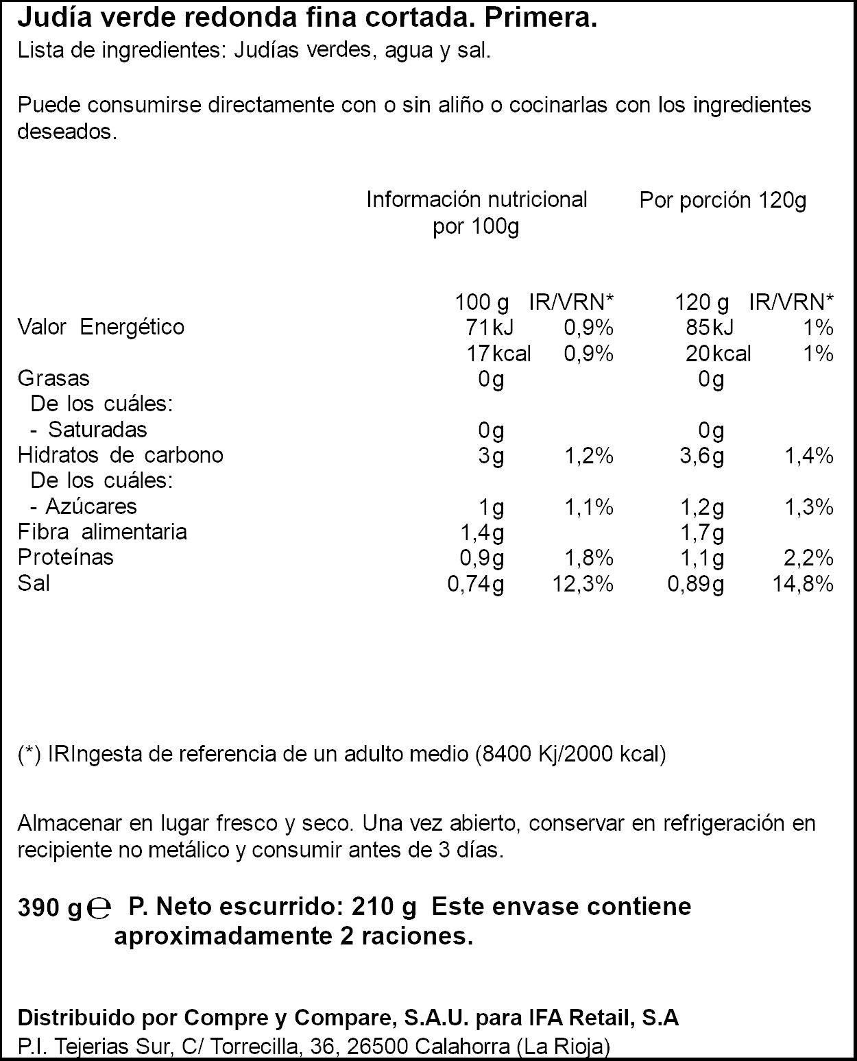 Judía verde fina lata Ifa eliges 210g escurr