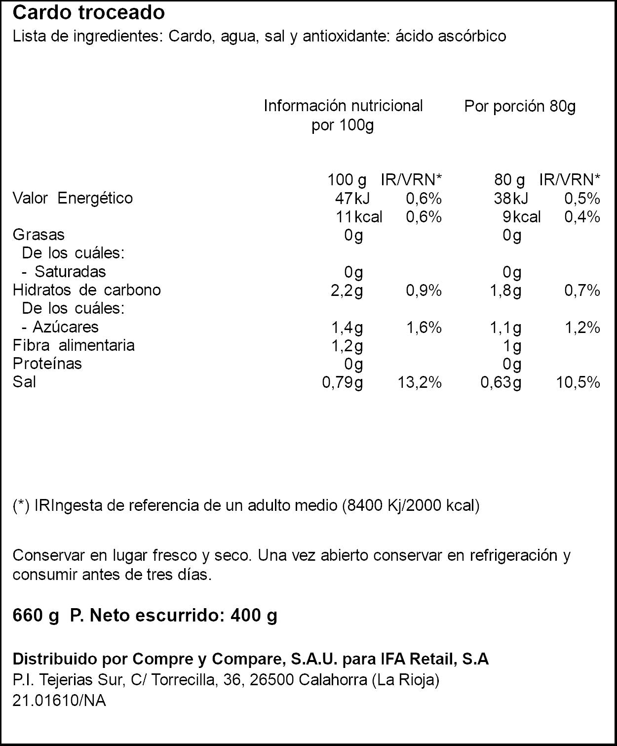Cardo troceado cristal Ifa eliges 400g escurr