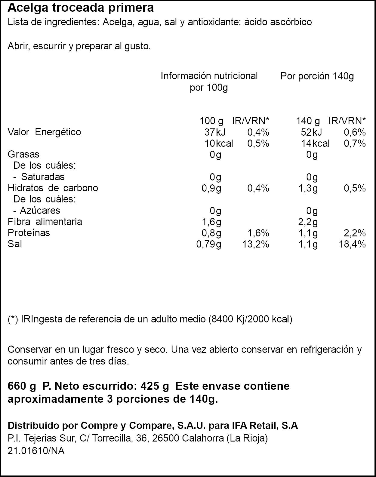 Acelga troceada cristal Ifa eliges 425g escurr