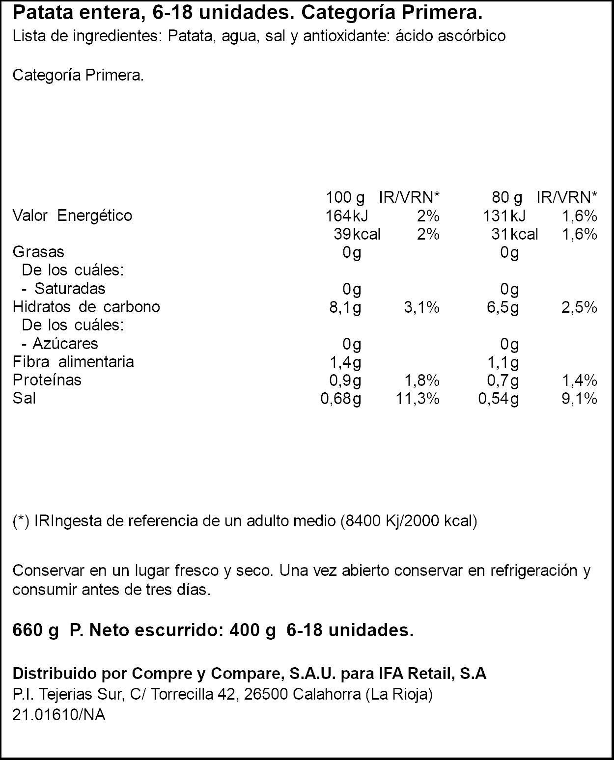Patata entera cristal Ifa eliges 400g escurr