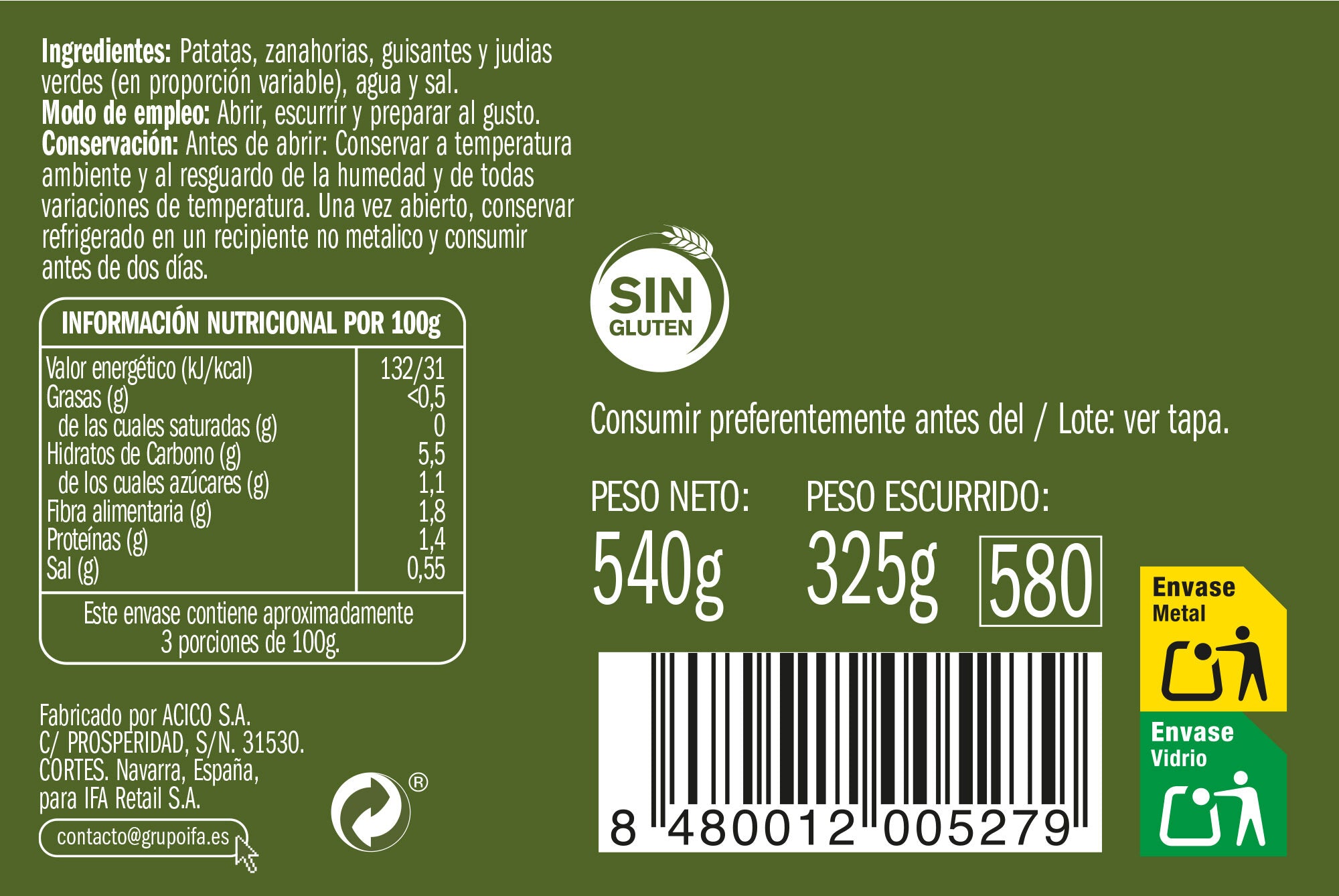 Macedonia natural cristal Ifa eliges 325g escurr