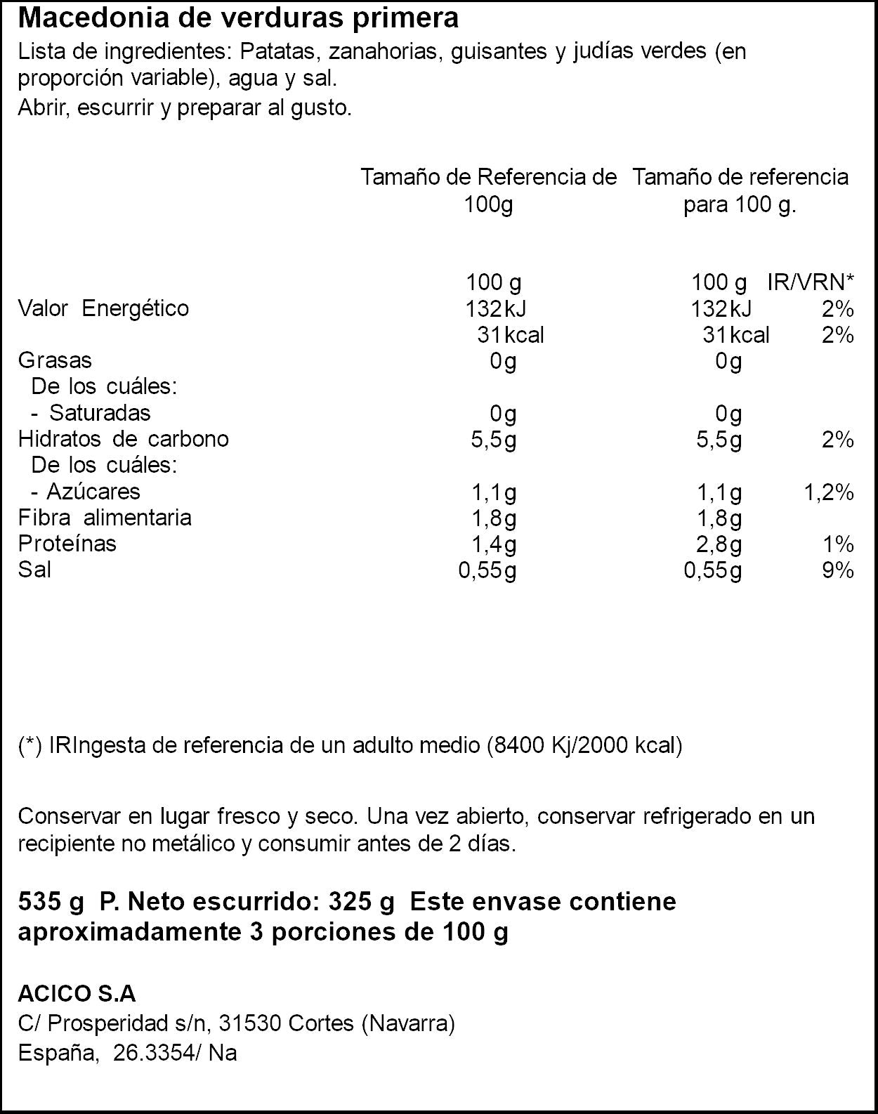 Macedonia natural cristal Ifa eliges 325g escurr