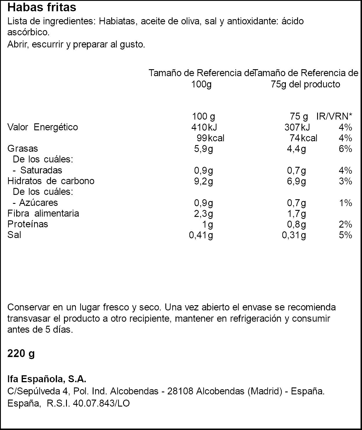 Habita frita ac.oliva cristal Ifa eliges 220g escurr