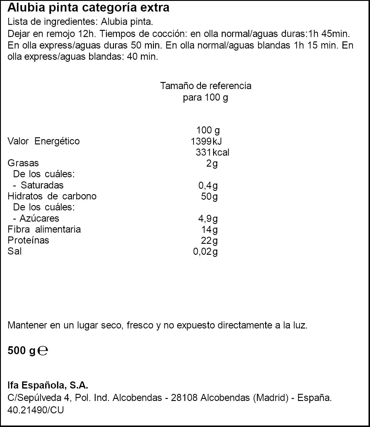 Alubia pinta Ifa eliges 500g