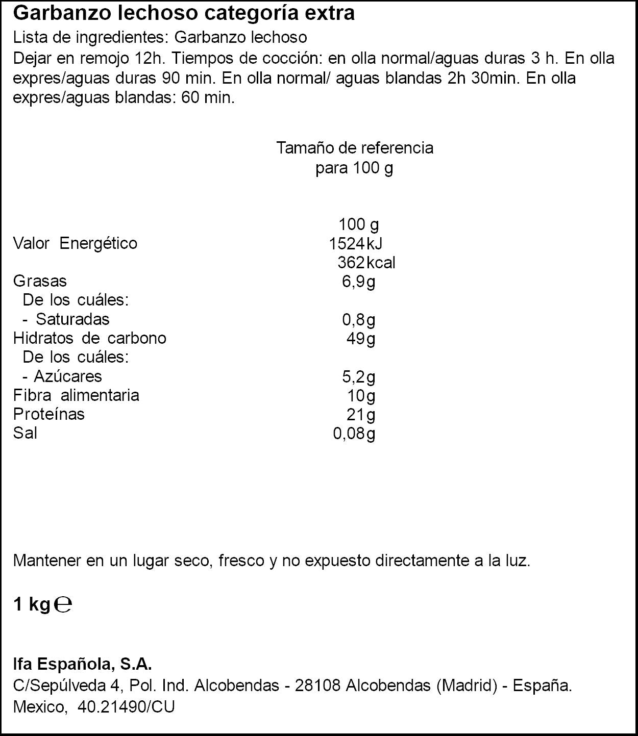 Garbanzo lechoso Ifa eliges 1kg