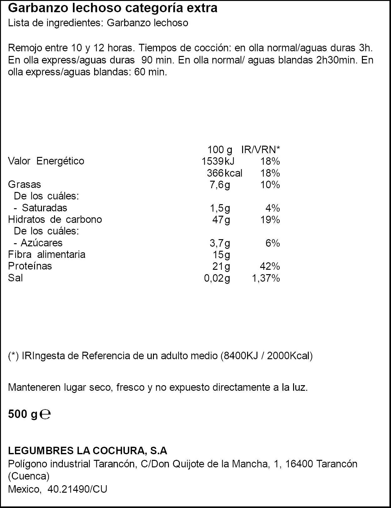 Garbanzo lechoso Ifa eliges 500g