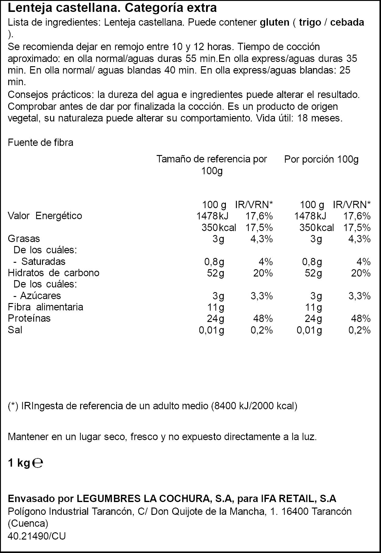 Lenteja castellana Ifa eliges 1kg