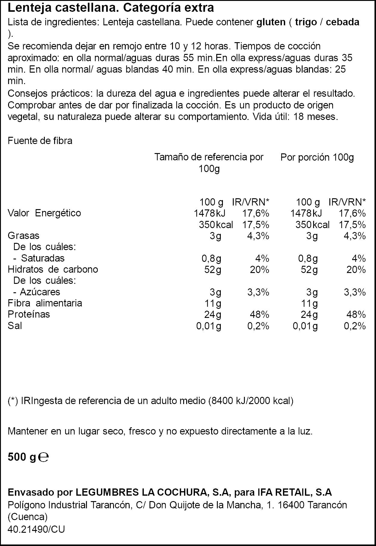 Lenteja castellana Ifa eliges 500g