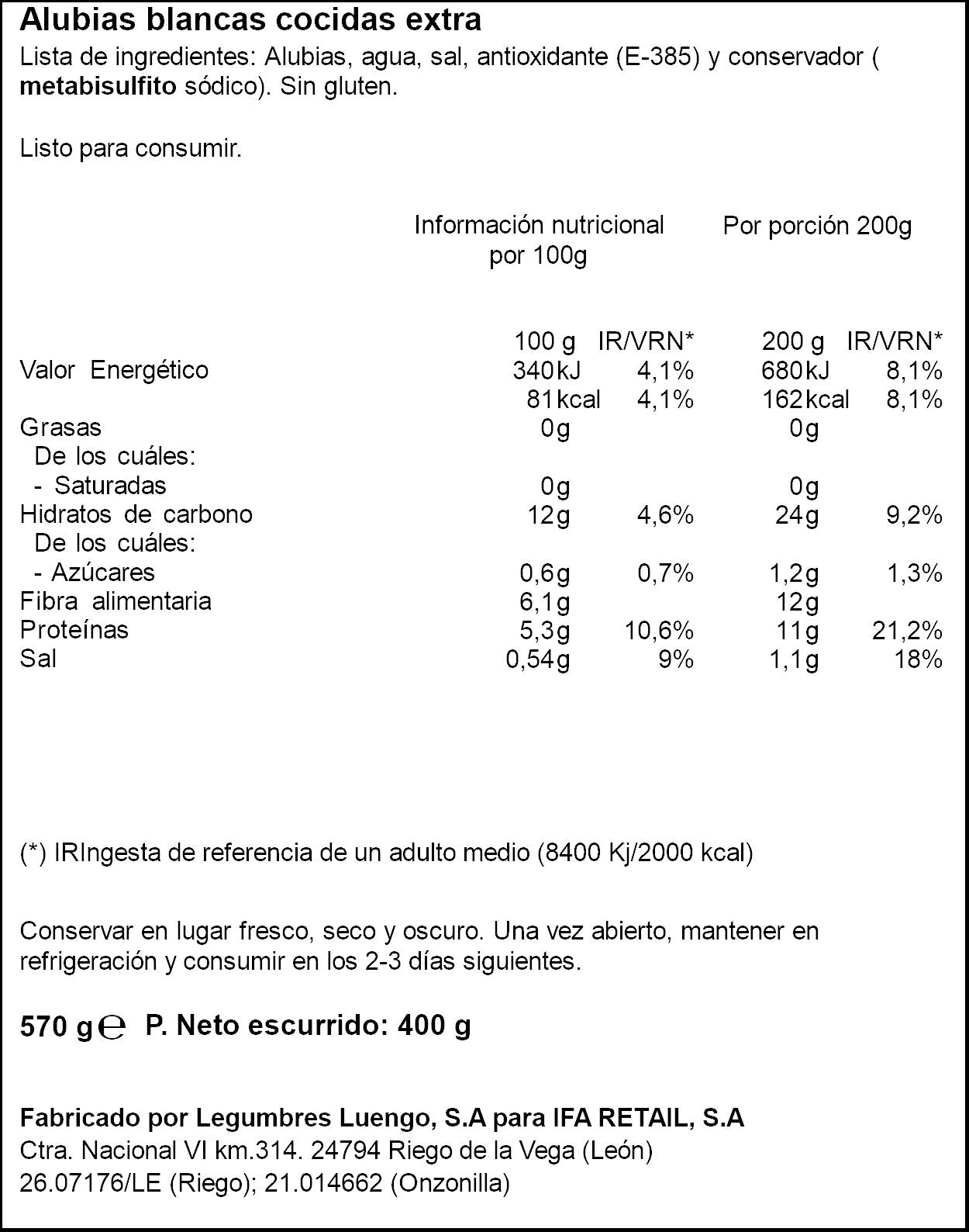 Alubia cocida cristal Ifa eliges 400g escurr