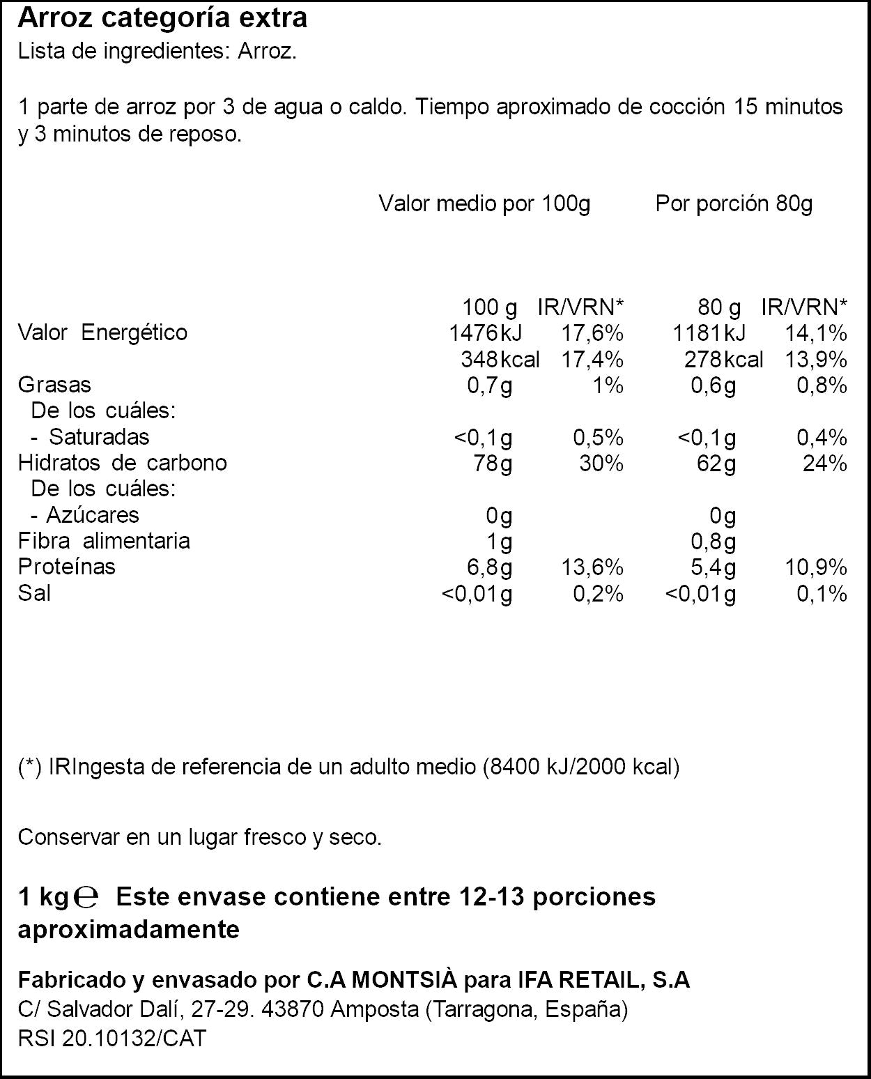 Arroz redondo Ifa eliges 1kg