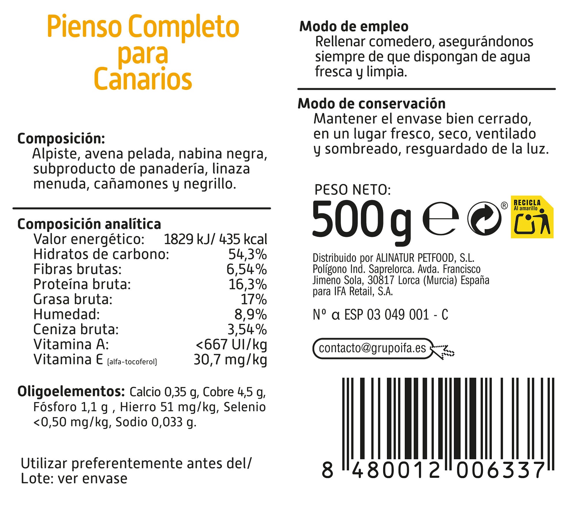 Alimento canario  Ifa amigo 500g