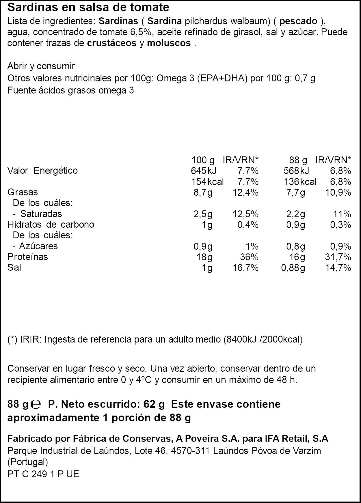 Sardinillas tomate rr-90 lata Ifa eliges 62g escurr