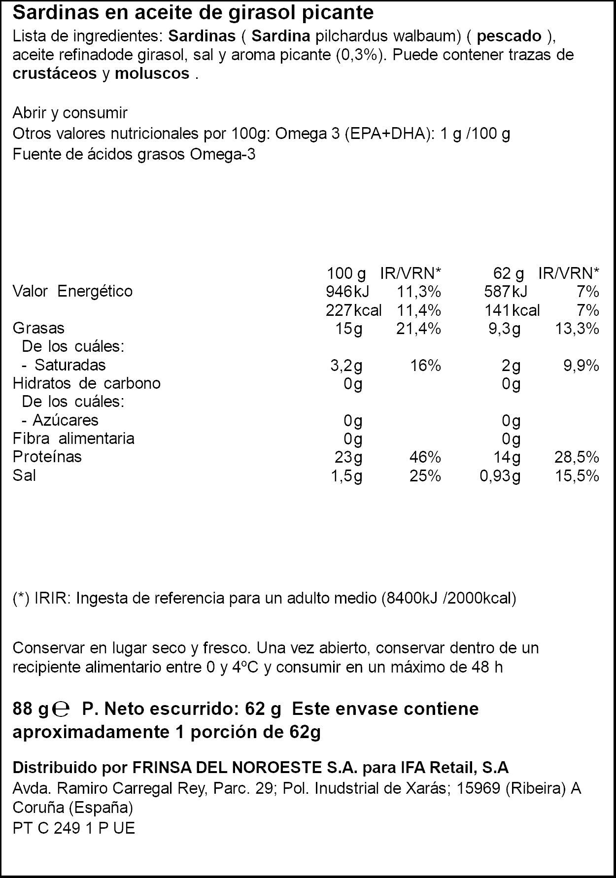 Sardinillas salsa picante rr-90 lata Ifa eliges 62g escurr