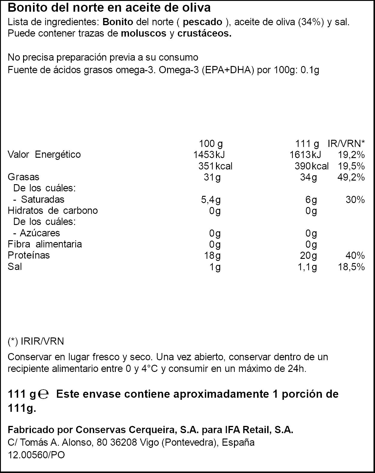 Bonito aceite oliva Ifa eliges 72g escurr