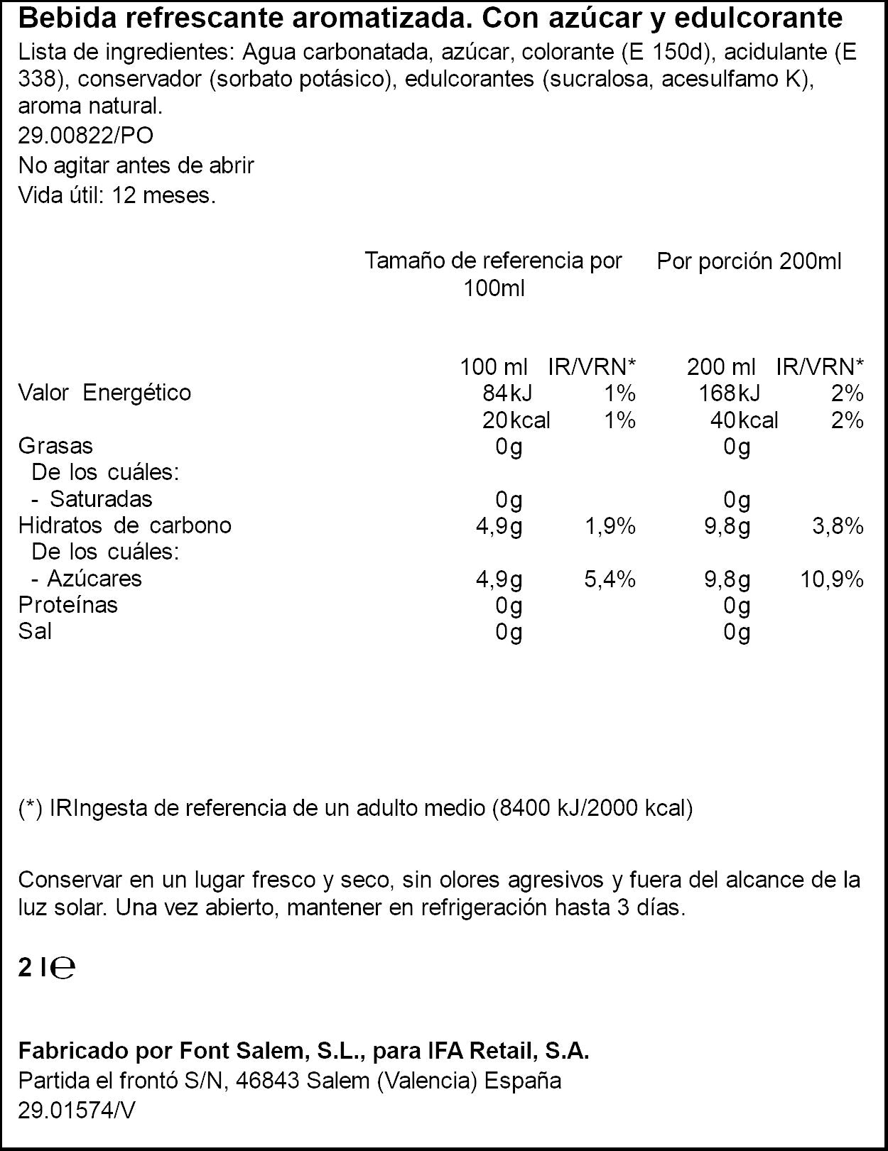 Refresco cola s/cafeína Ifa eliges 2l