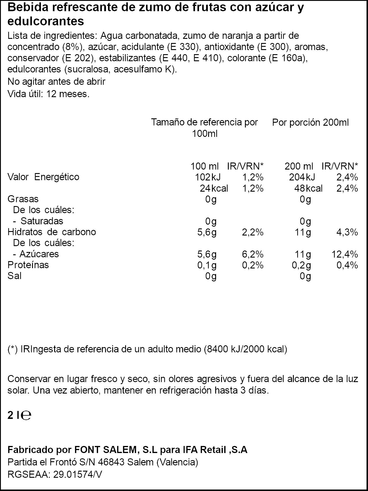 Refresco naranja 8% zumo Ifa eliges 2l