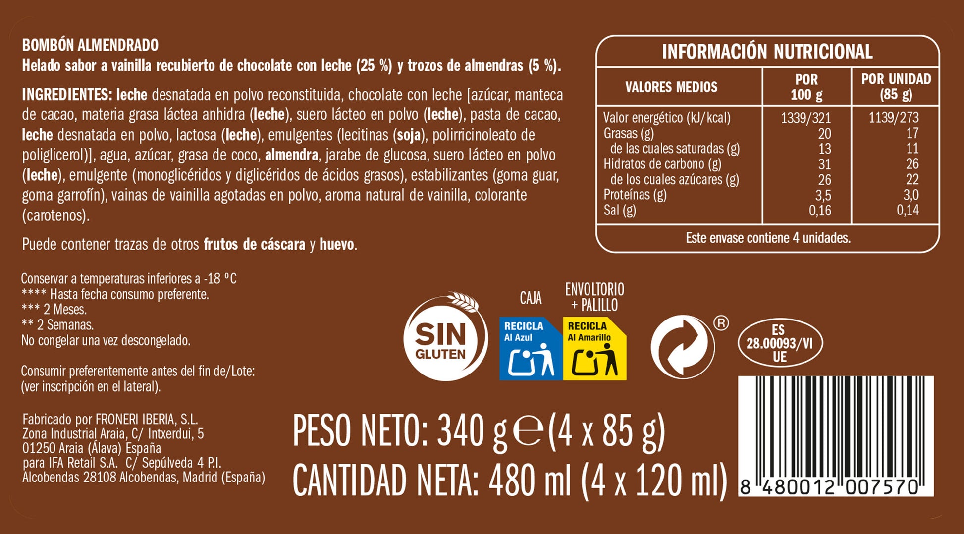 Bombon almendra Ifa eliges p4 120ml/u