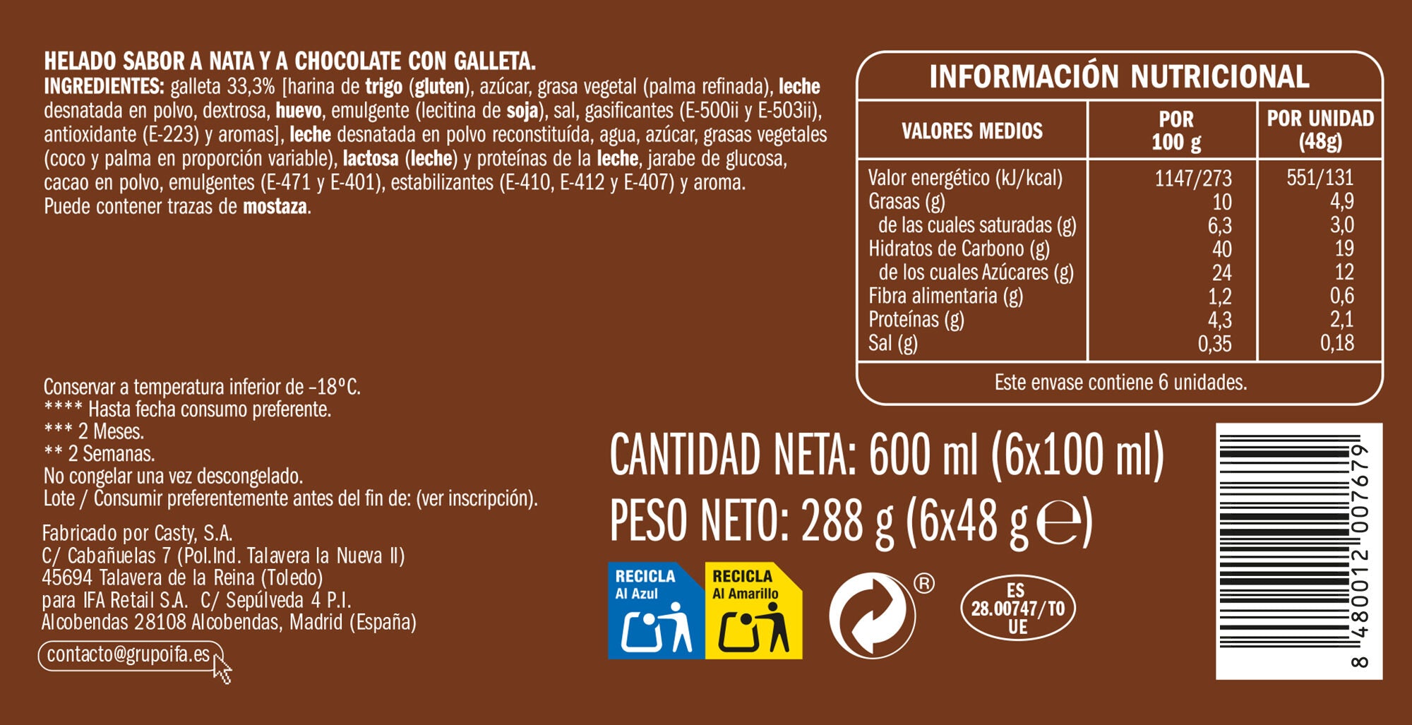 Sandwich nata chocolate Ifa eliges p6x100ml