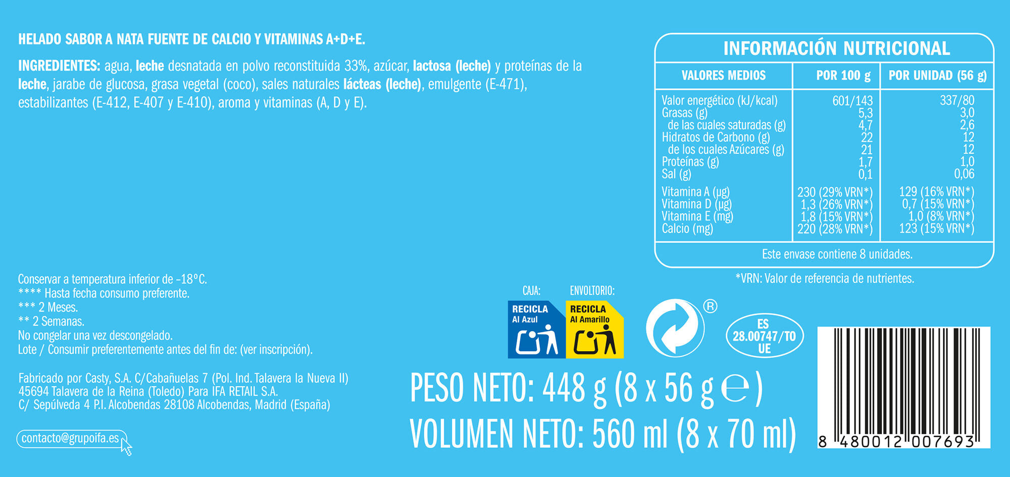 Helado infantil lecherines Ifa eliges p8 48ml/u