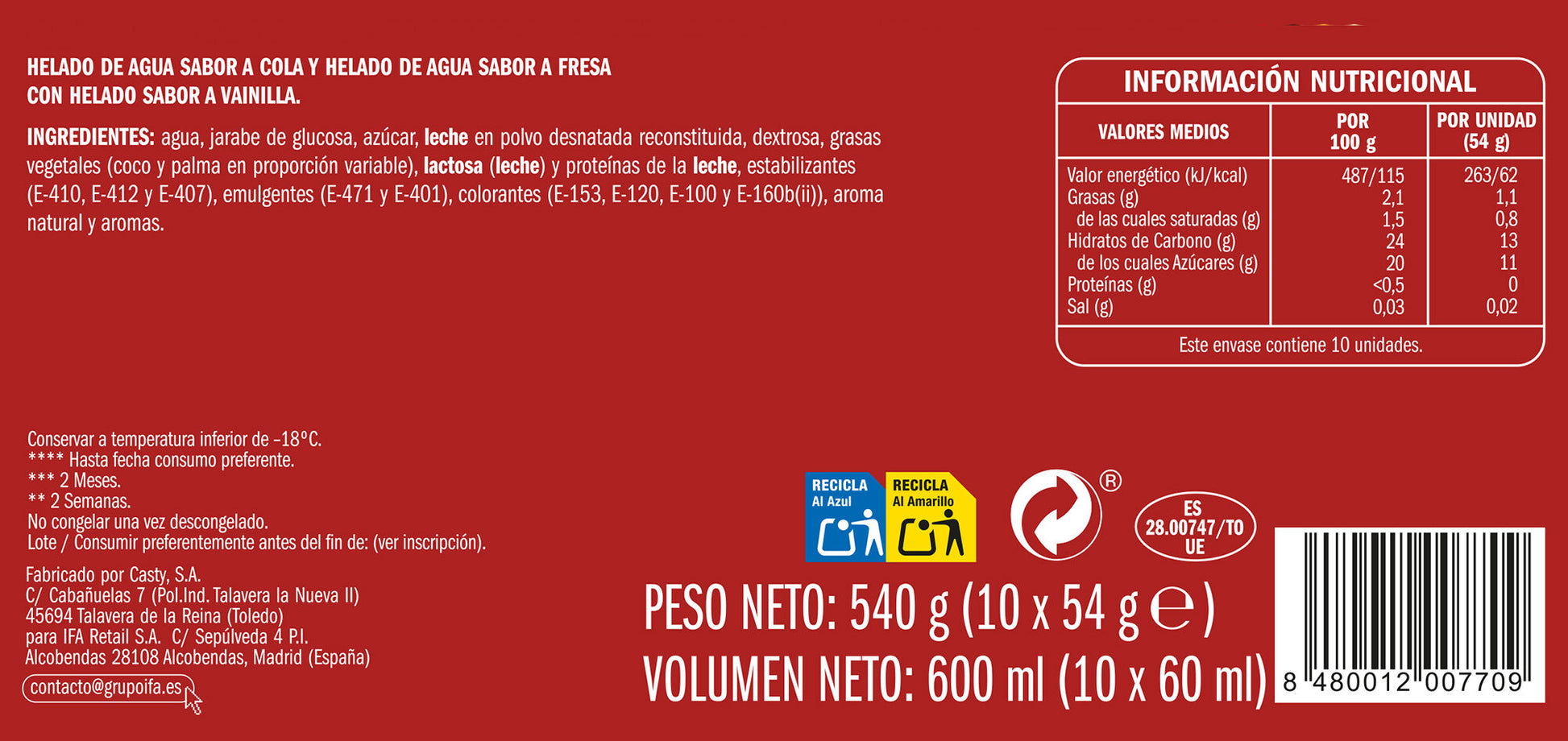 Helado infantil vampirines Ifa eliges p10x60ml