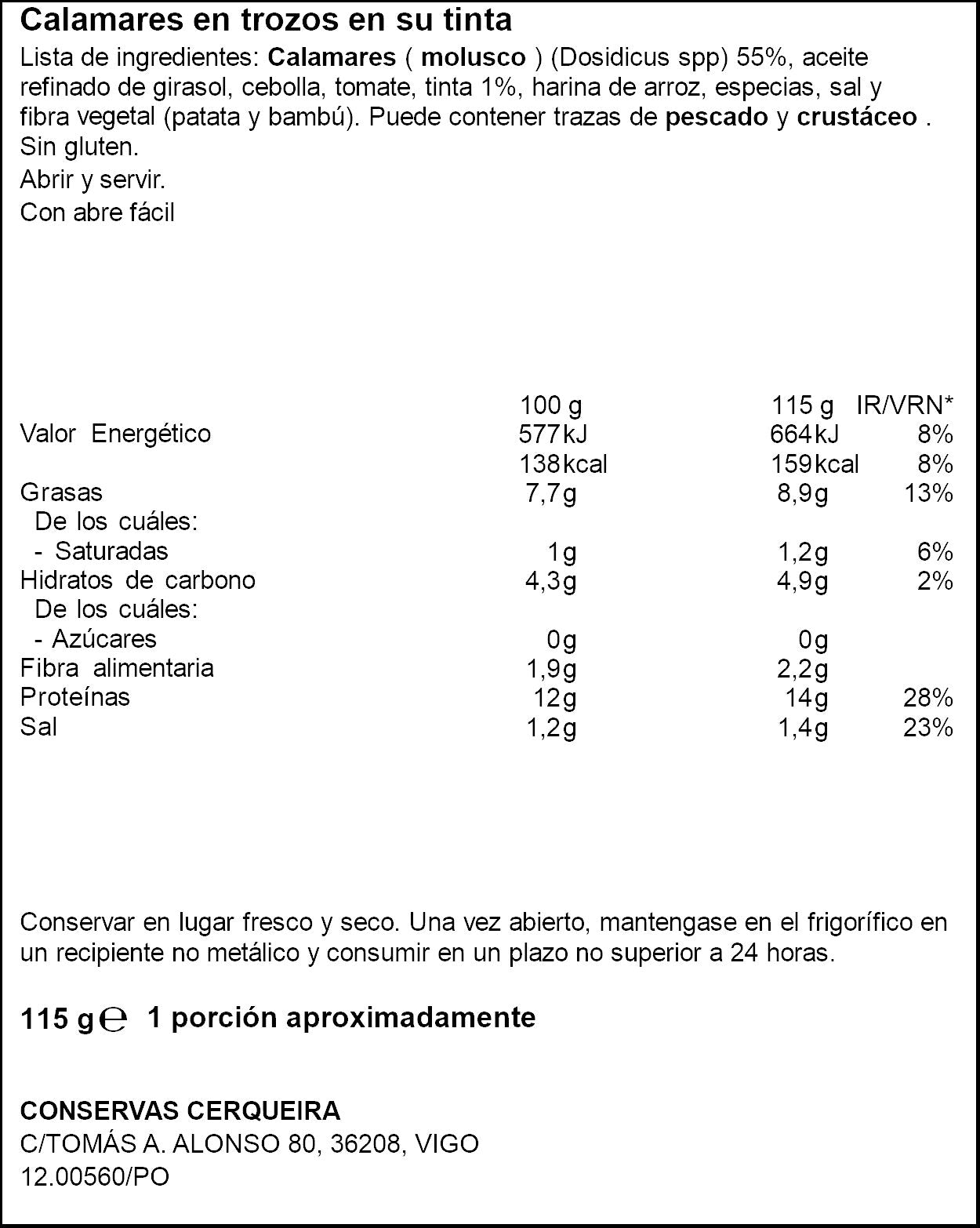 Calamar en su tinta lata Ifa eliges 72g escurr