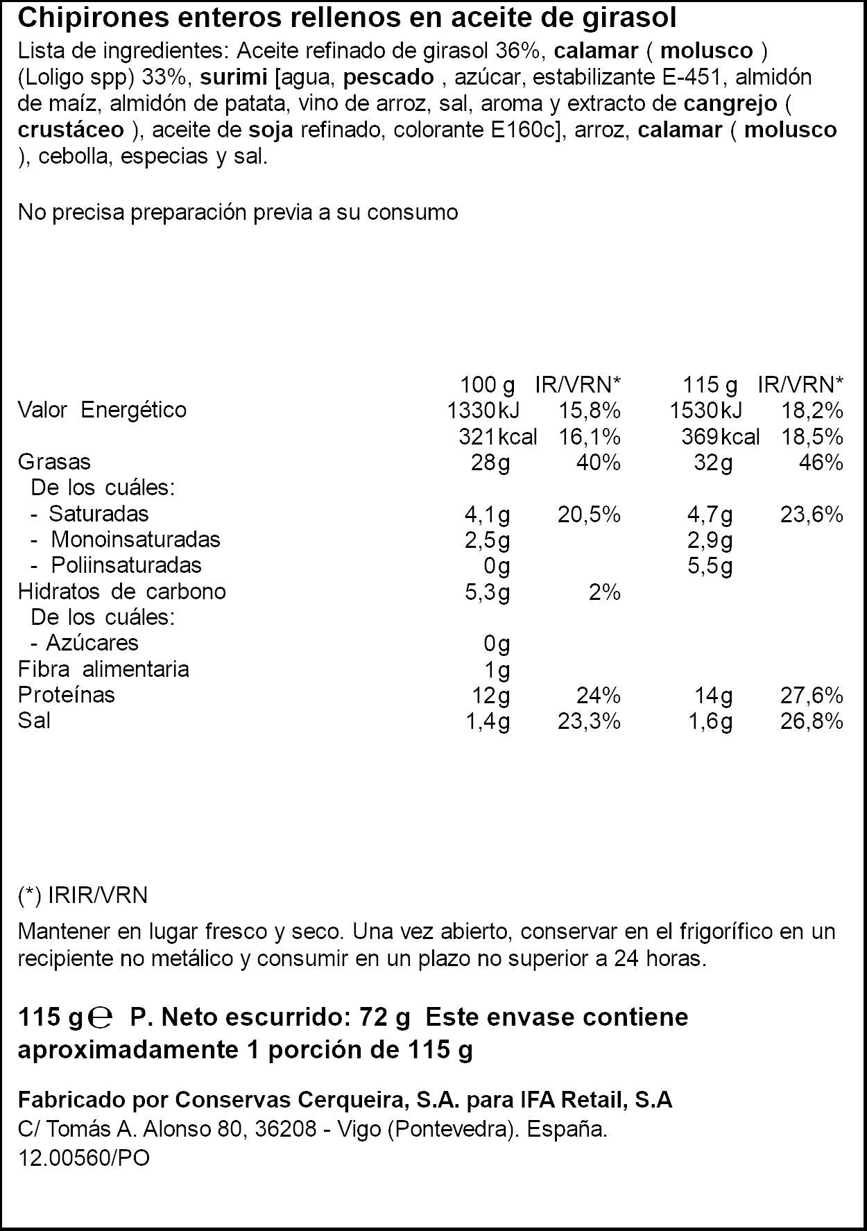 Chipiron aceite girasol lata Ifa eliges 72g escurr