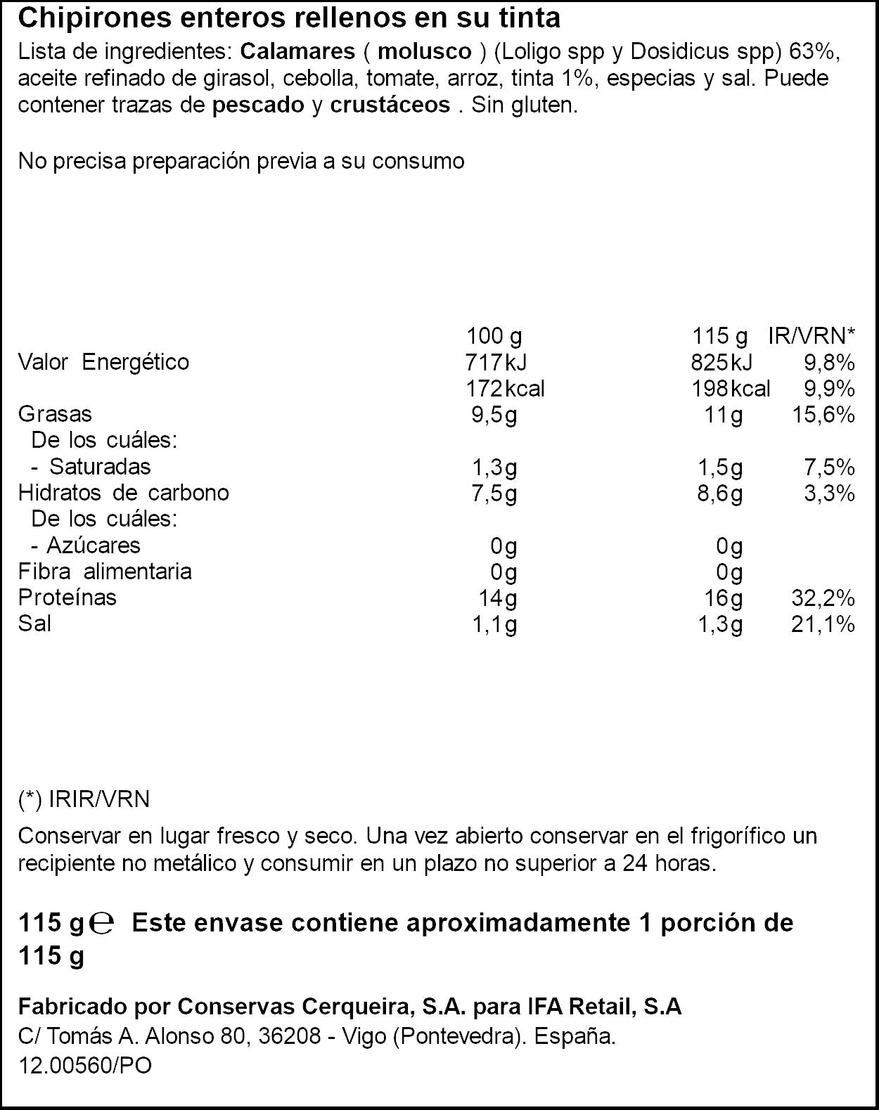 Chipiron tinta lata Ifa eliges 72g escurr