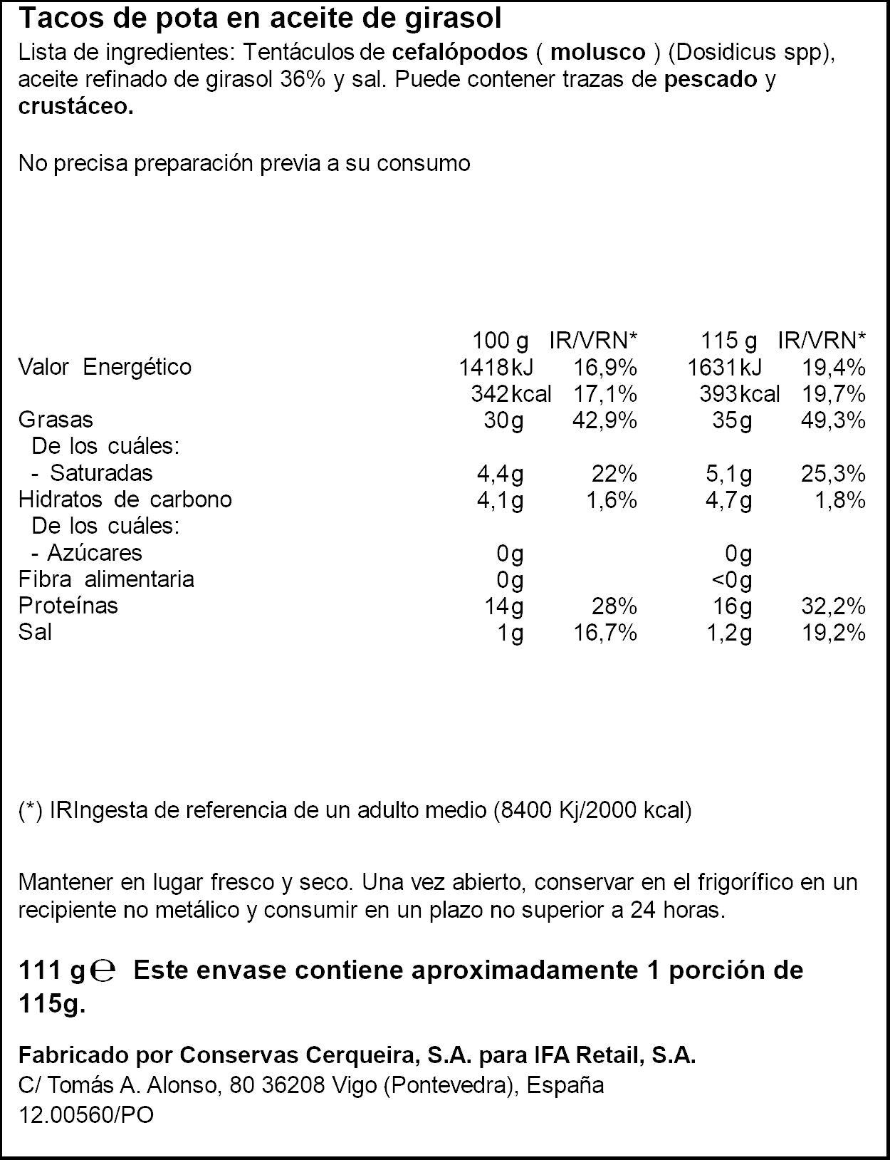 Tacos aceite girasol lata Ifa eliges 72g escurr