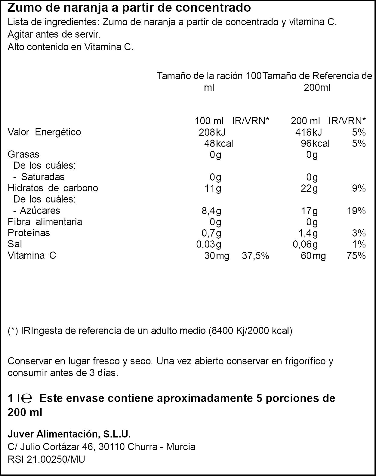 Zumo concentrado naranja Ifa eliges 1l