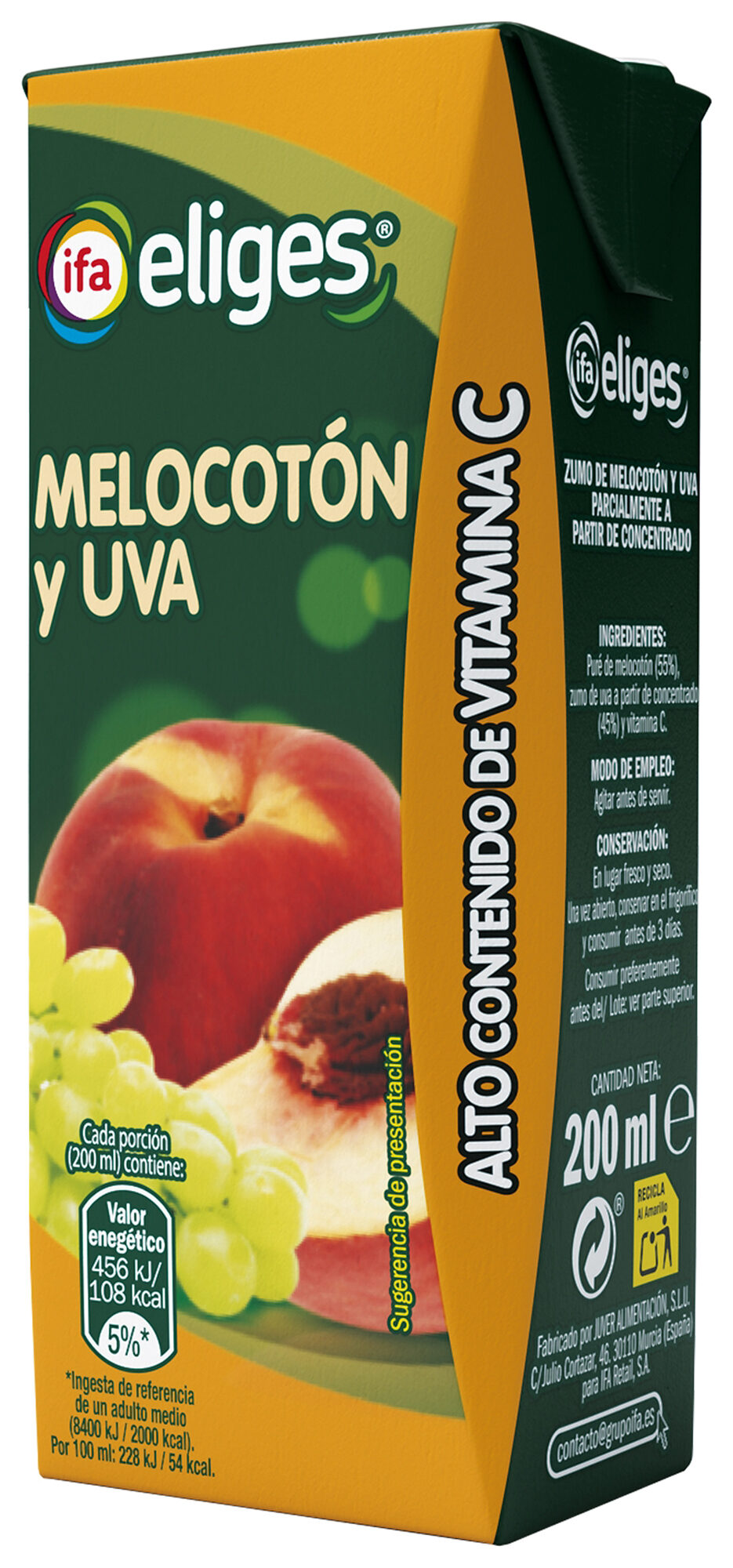 Zumo concentrado melocot/uva Ifa eliges p6 200ml/u