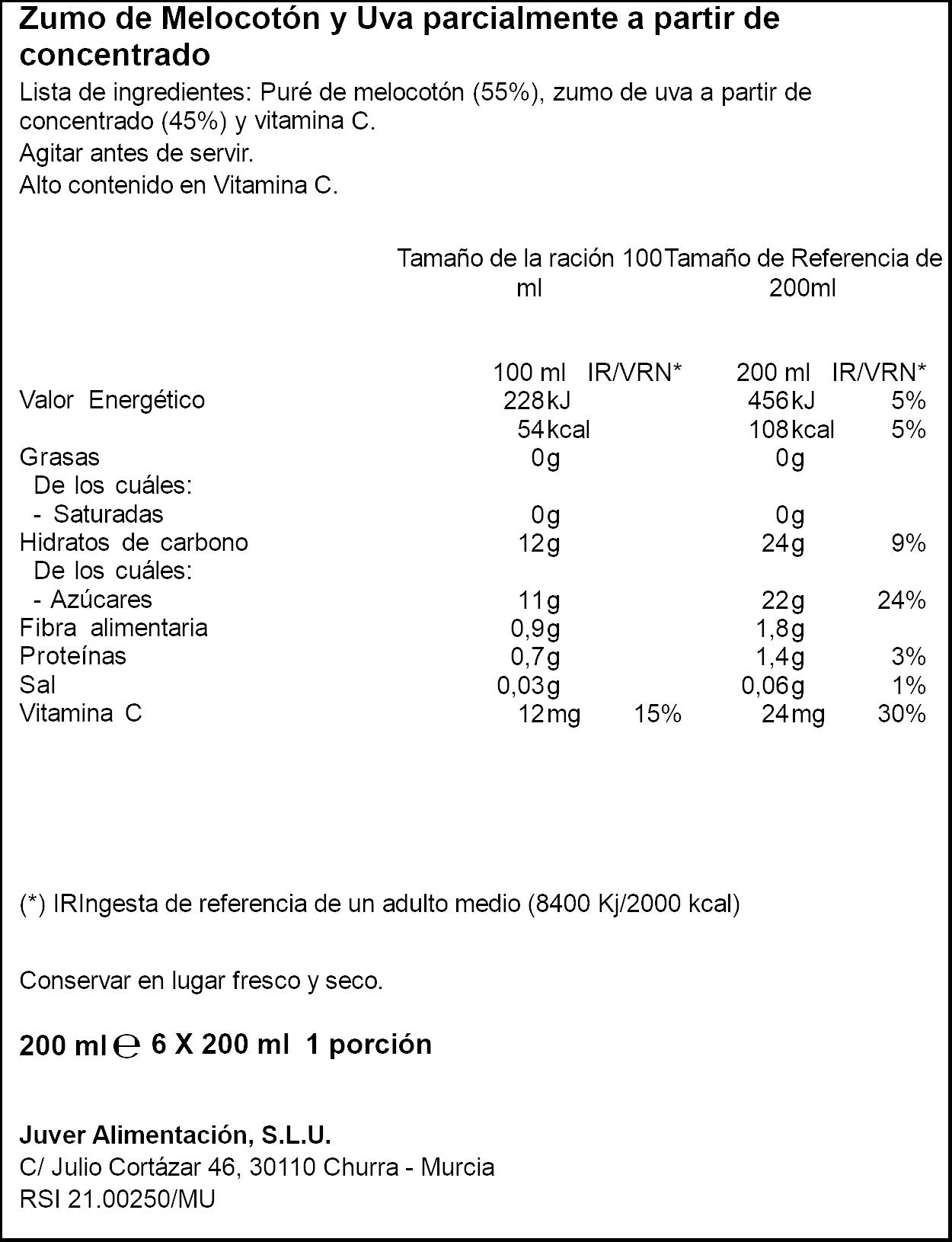 Zumo concentrado melocot/uva Ifa eliges p6 200ml/u