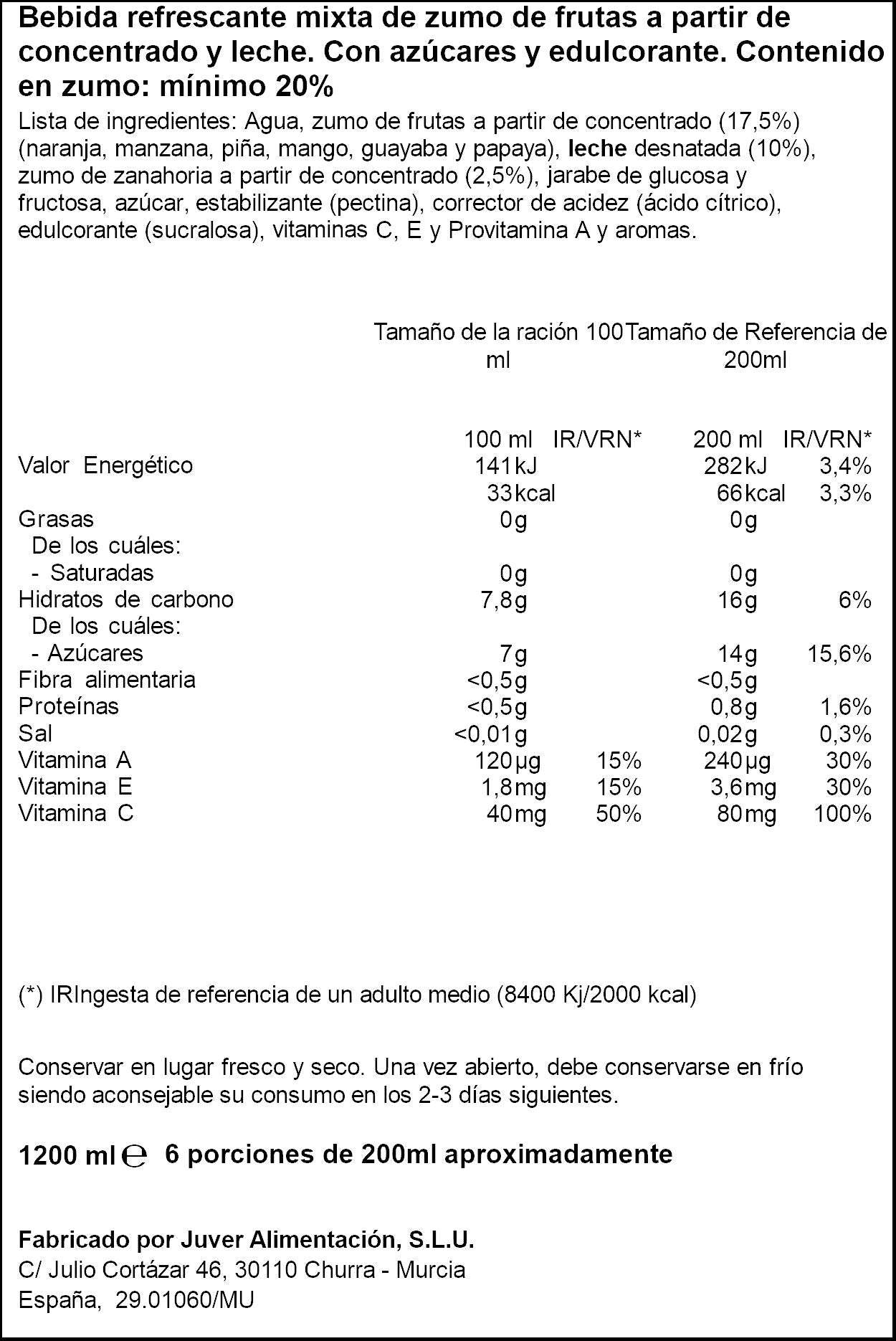 Bebida refresc mixta zumo frut/lech mediterraneo Ifa eliges p6 200ml/u