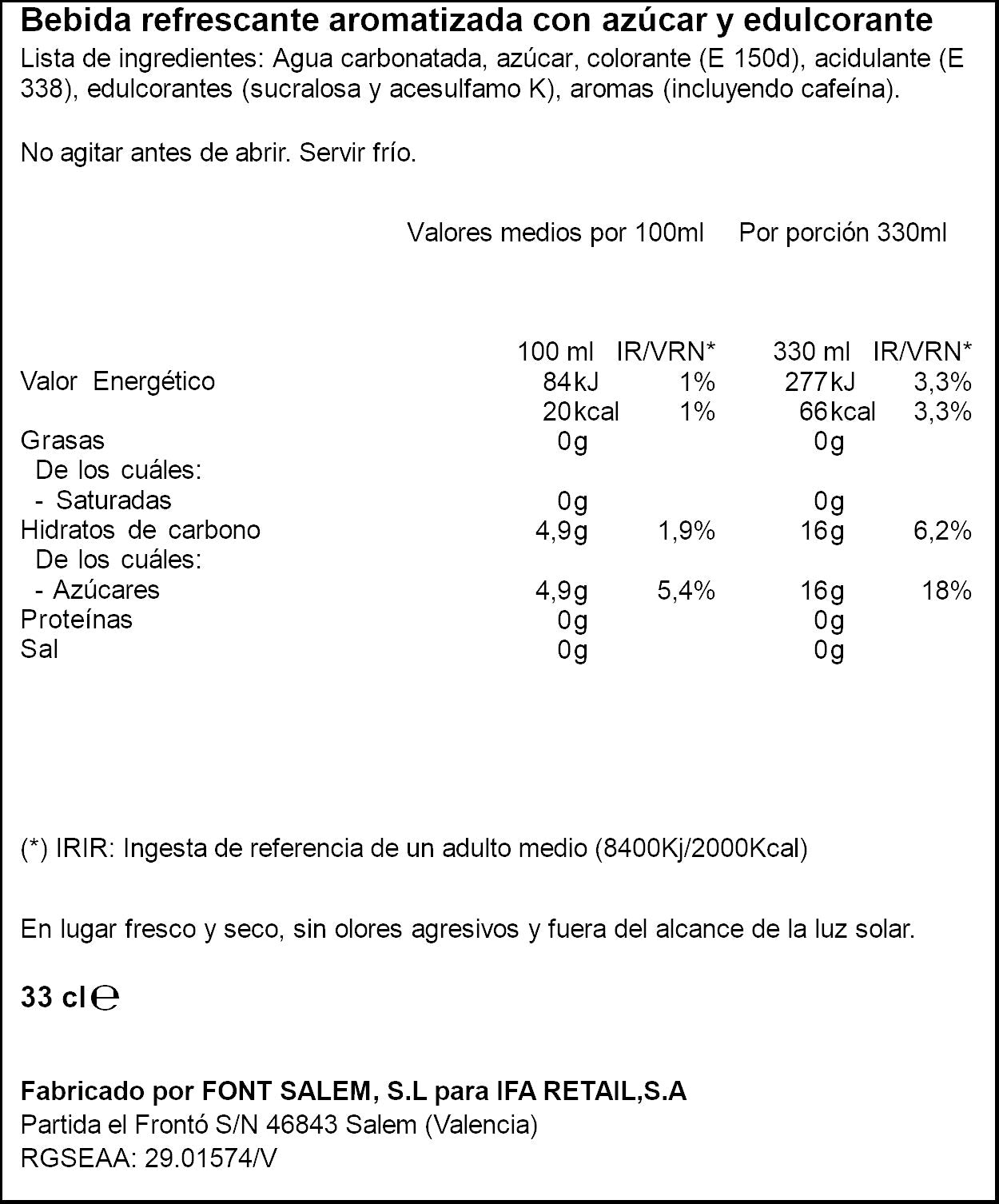 Refresco cola lata Ifa eliges 330ml