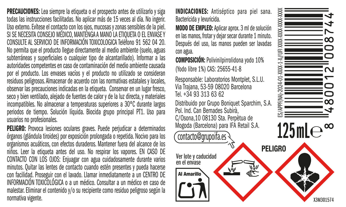 Povidona iodana 10% Ifa unnia 125ml