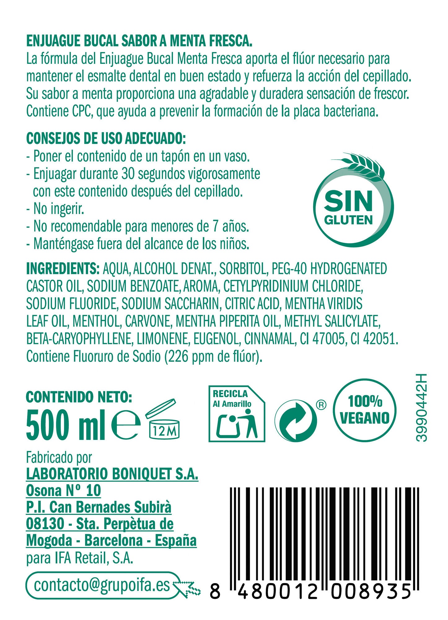 Enjuague bucal menta fresca Ifa unnia 500ml