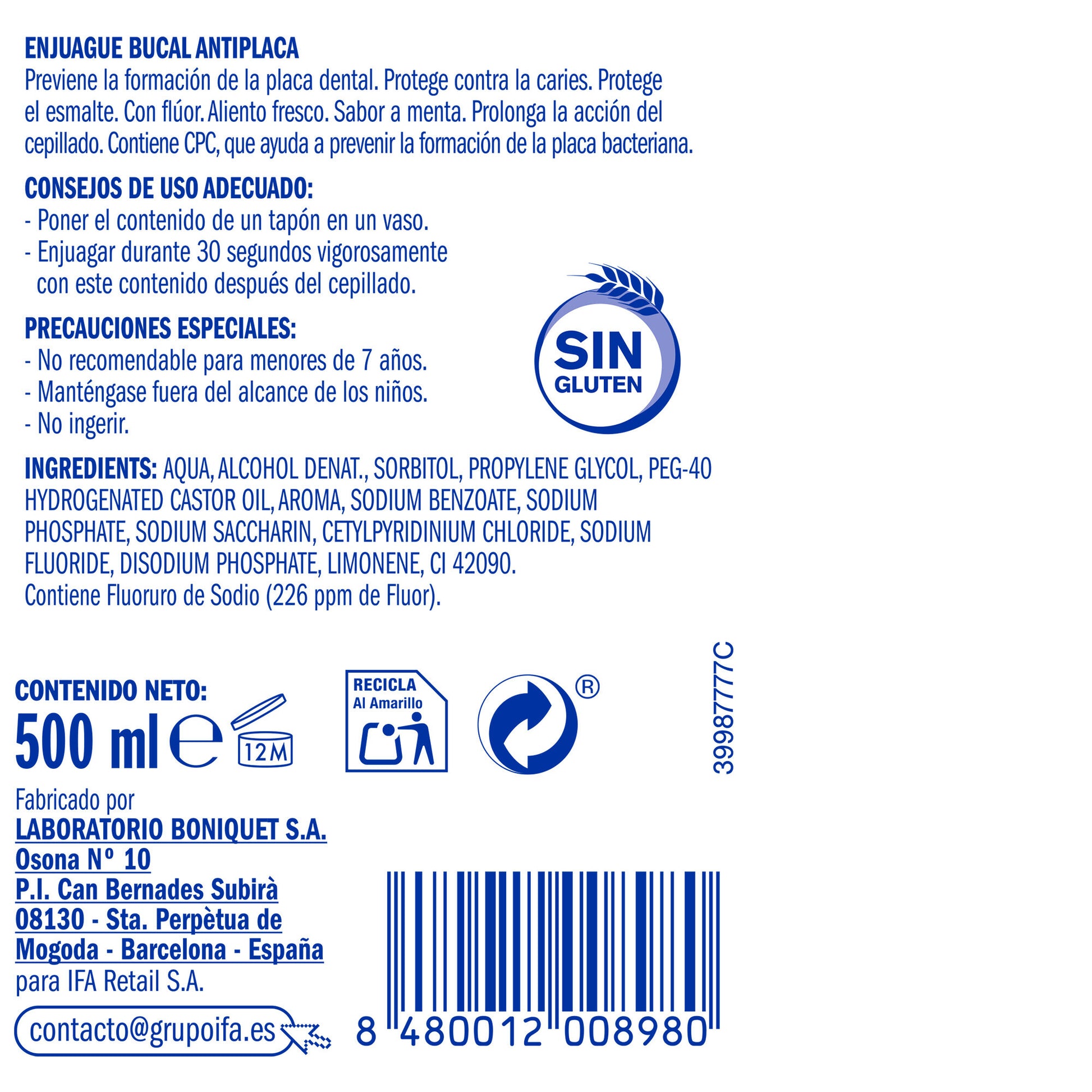 Enjuague bucal antiplaca Ifa unnia 500ml