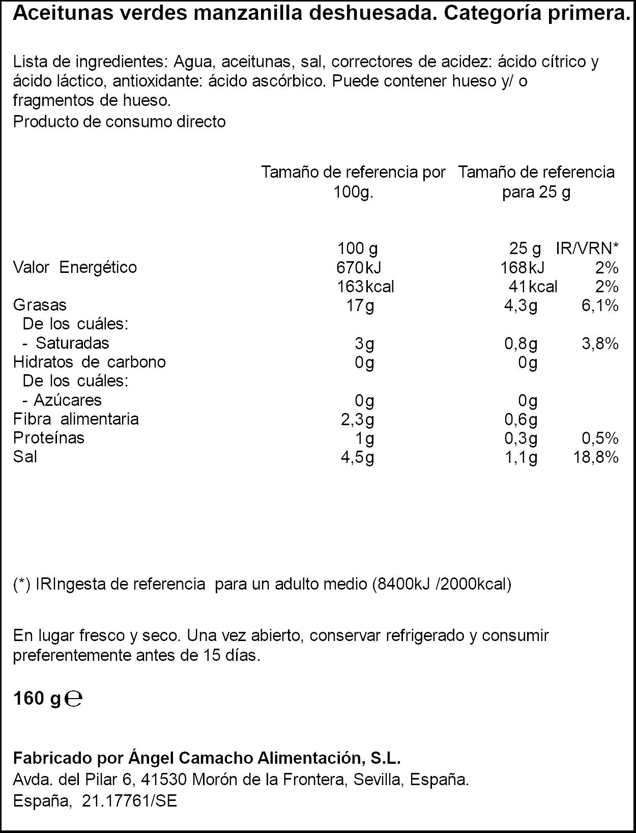 Aceituna verde s/hueso bolsa Ifa eliges 70g escurr