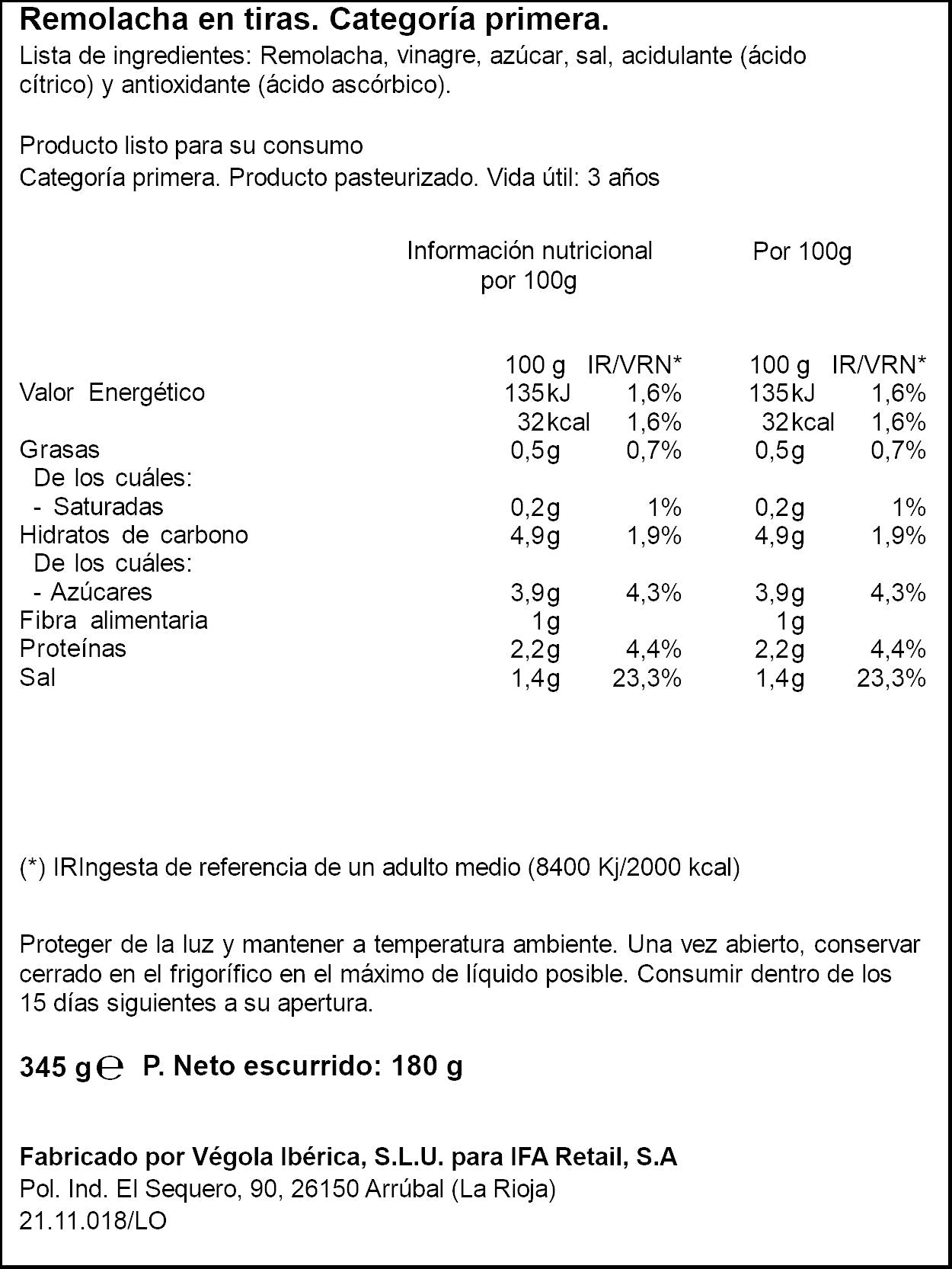 Ensalada remolacha cristal Ifa eliges 180g escurr