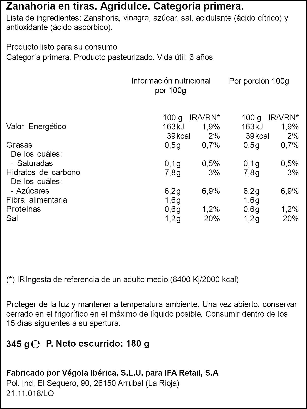 Ensalada zanahoria cristal Ifa eliges 180g escurr