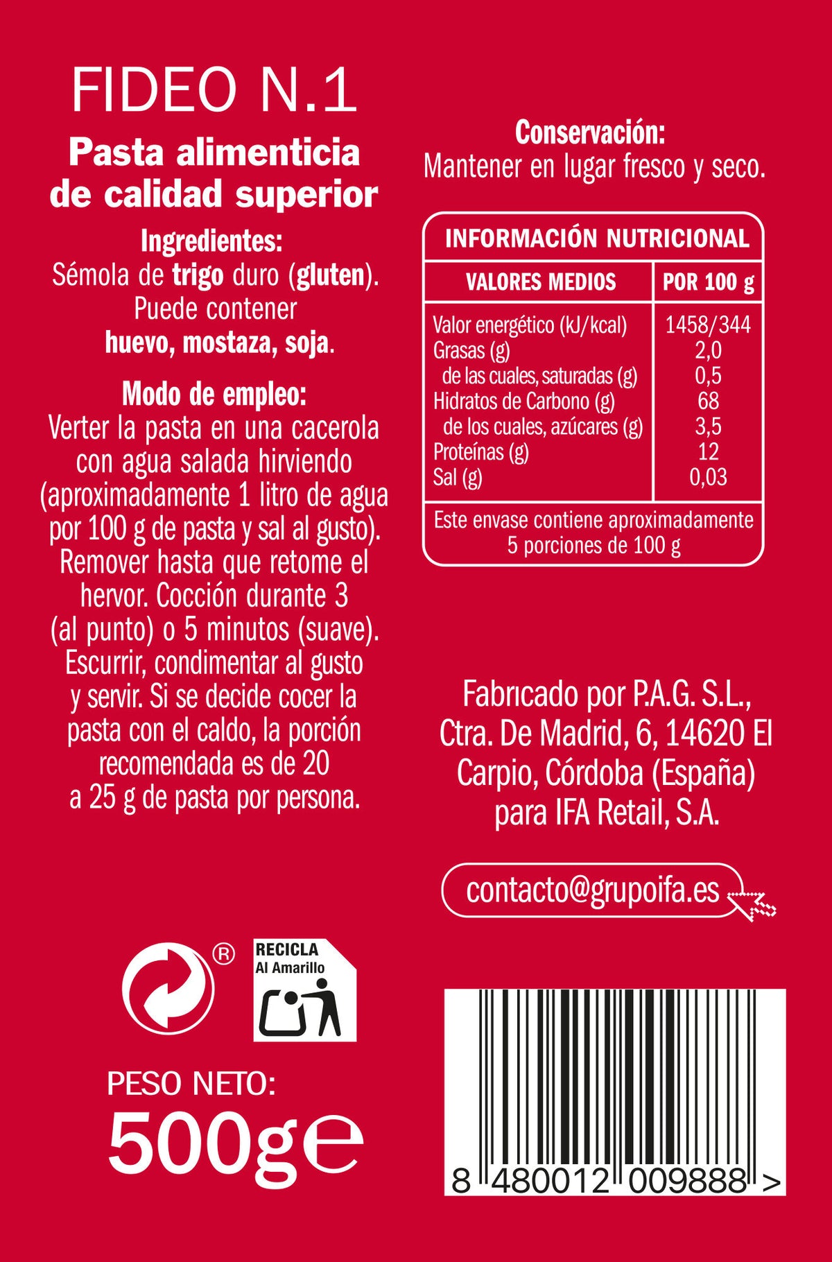 Fideo mediano nº 1 Ifa eliges 500g