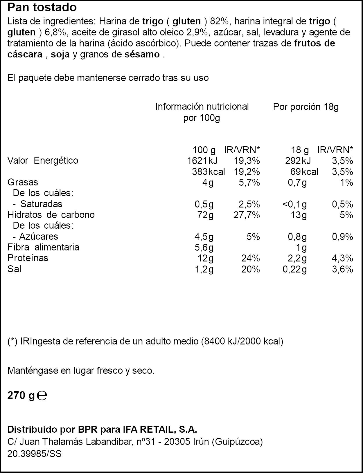 Biscote brasa tradicional Ifa eliges 30r 270g