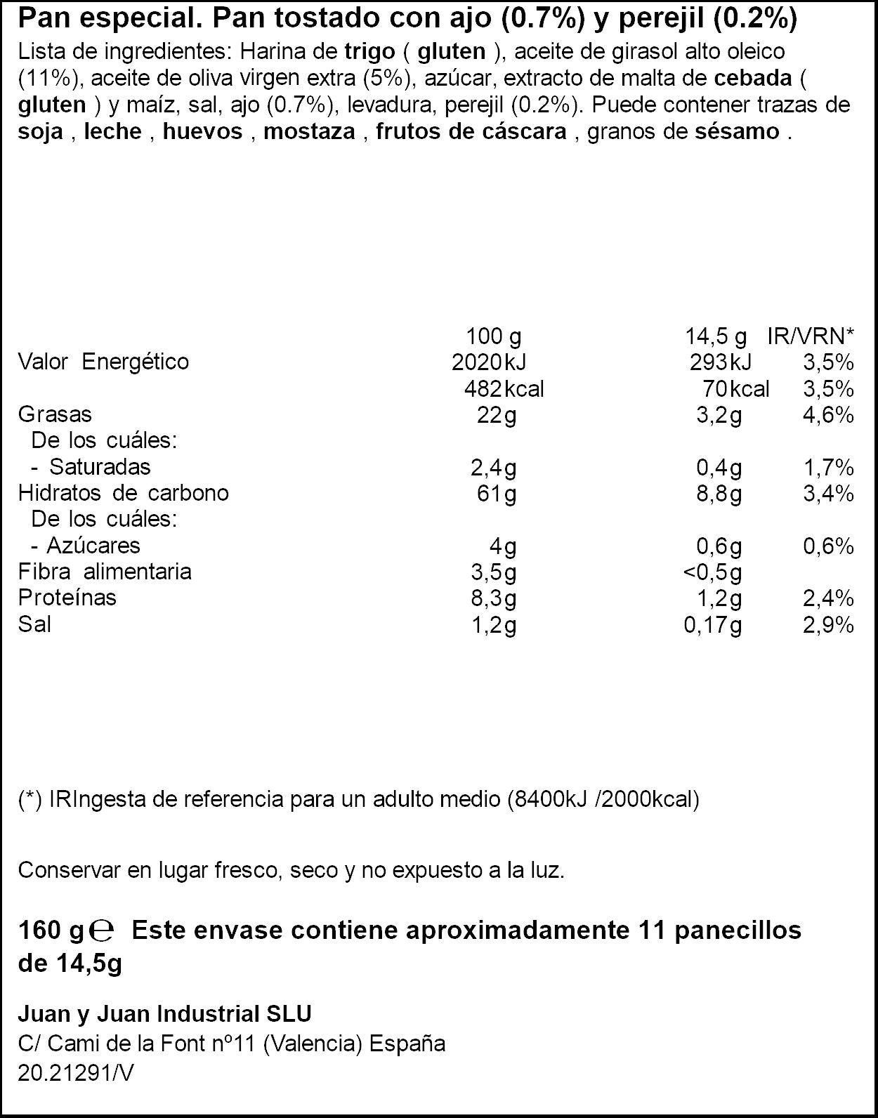 Panecillo tostado ajo/perejil Ifa eliges 160g
