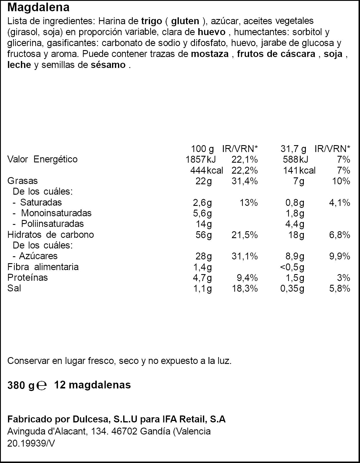 Magdalena cuadrada individual Ifa eliges p12 380g