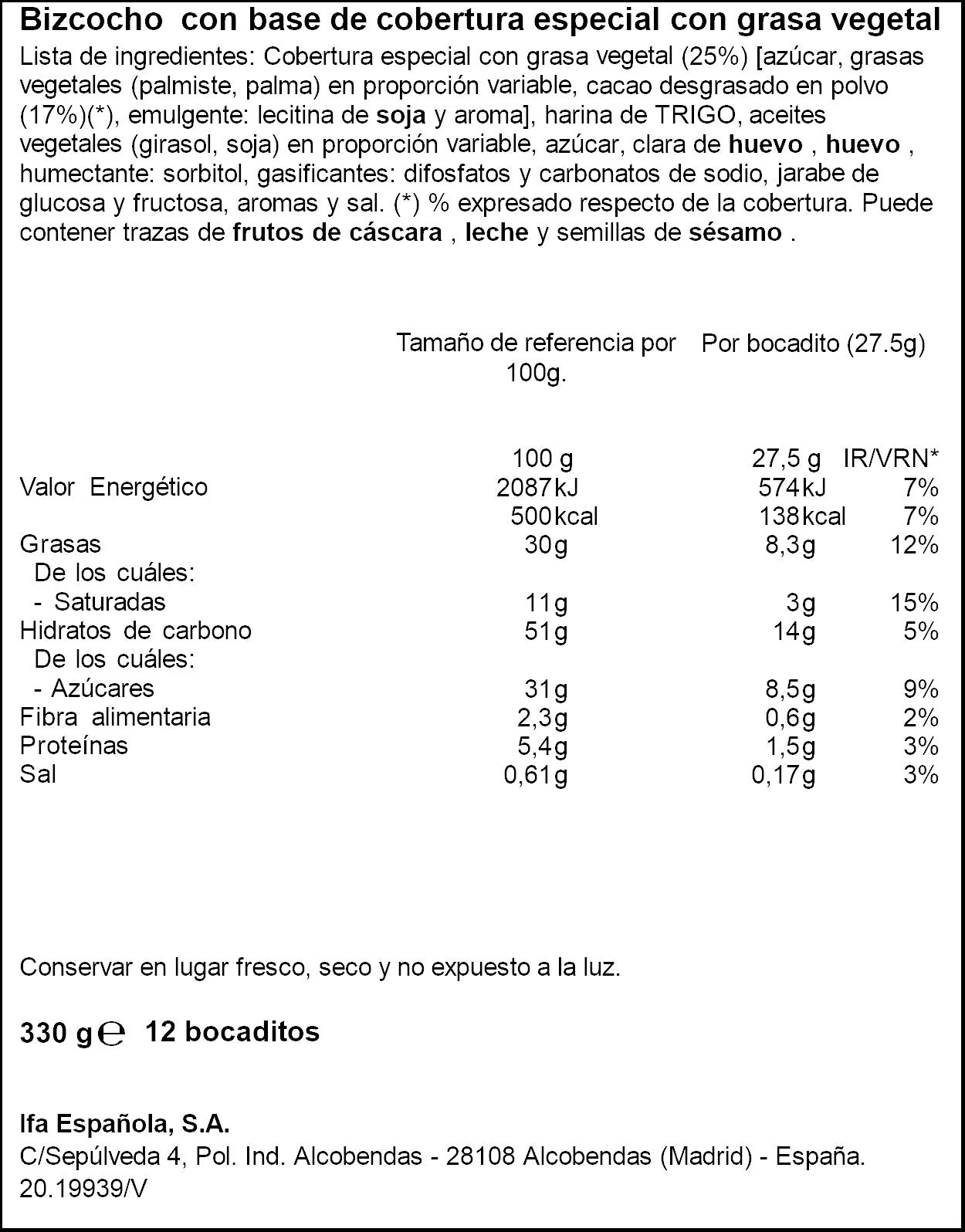 Bizcochito cacao Ifa eliges p12 330g