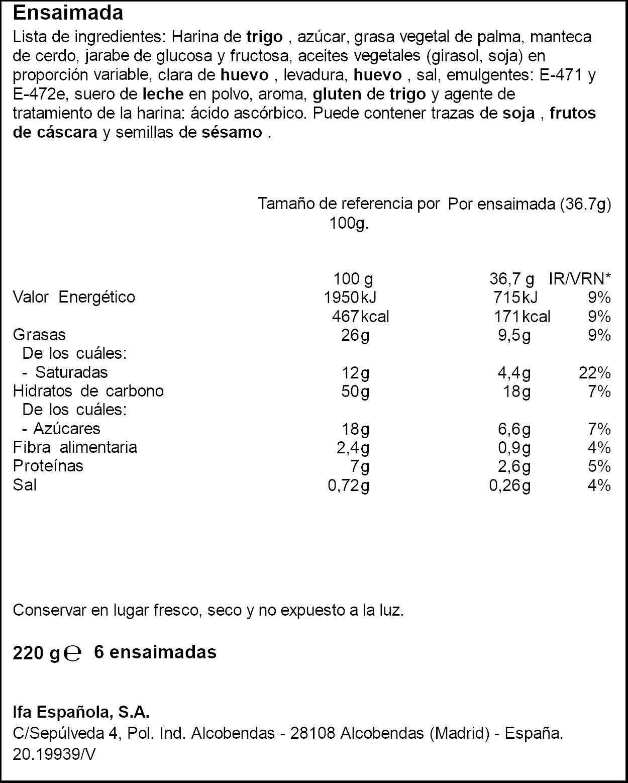 Ensaimada  Ifa eliges p6 220g