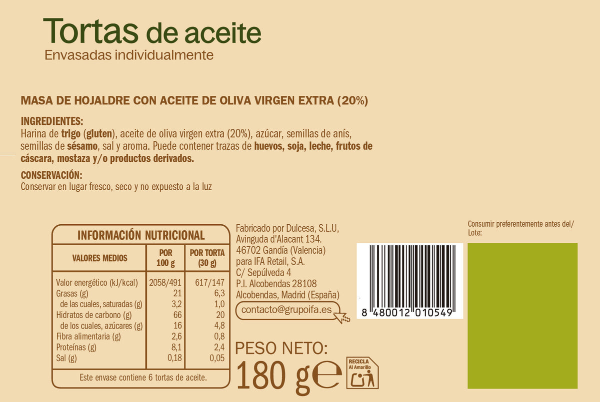 Torta aceite Ifa eliges 180g