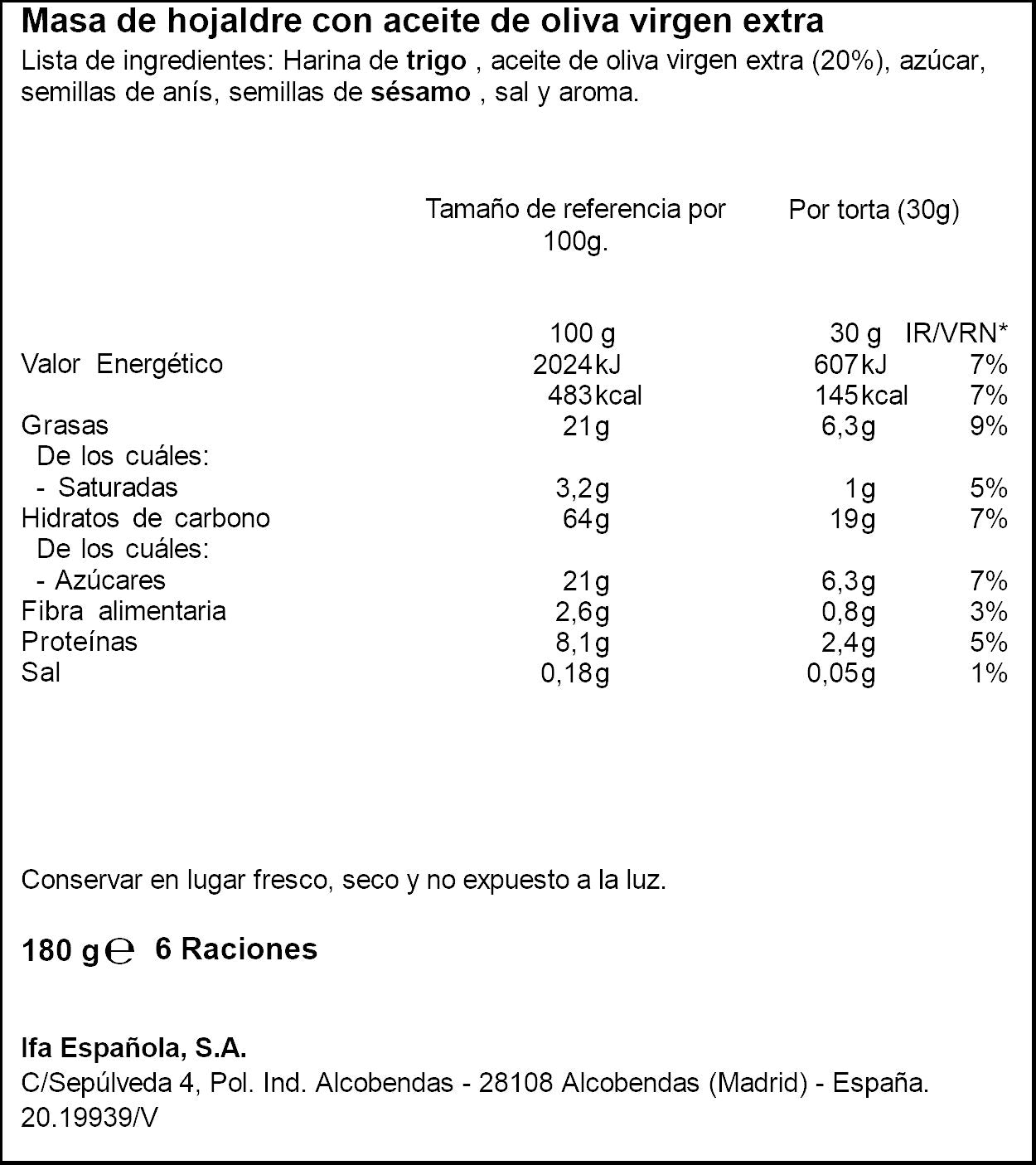 Torta aceite Ifa eliges 180g