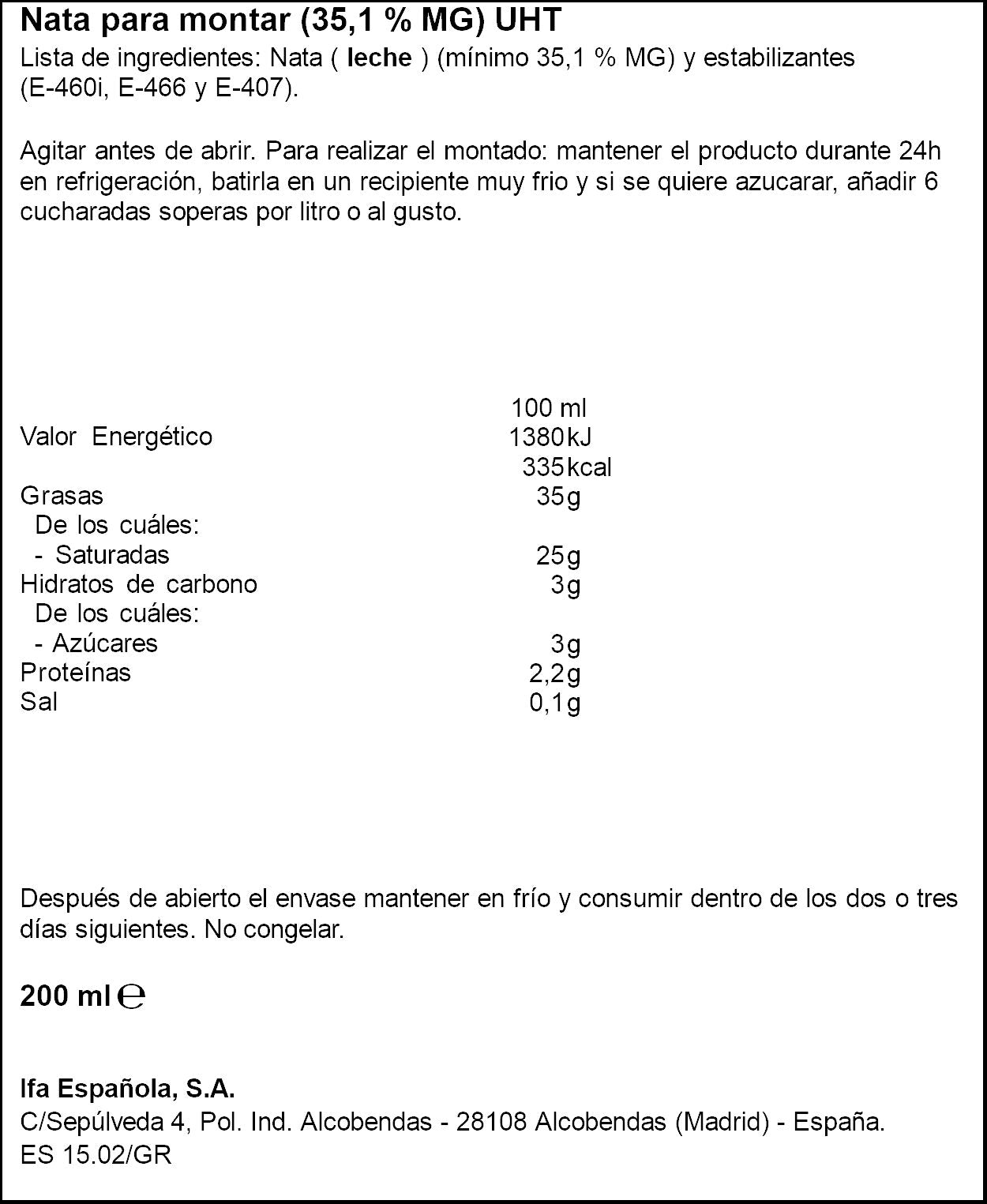 Nata para montar Ifa eliges 200ml