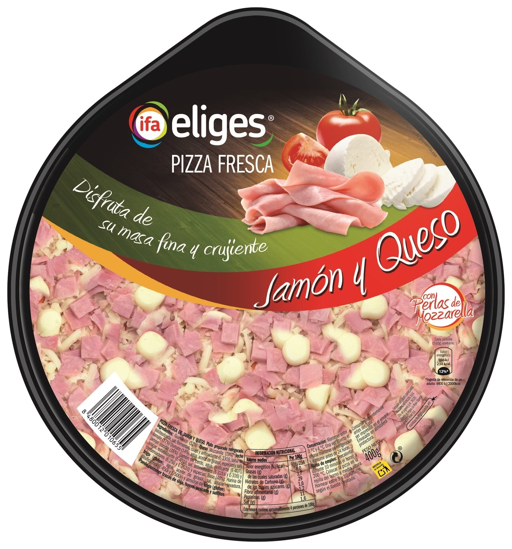Pizza fresca jamón/queso Ifa eliges 400g