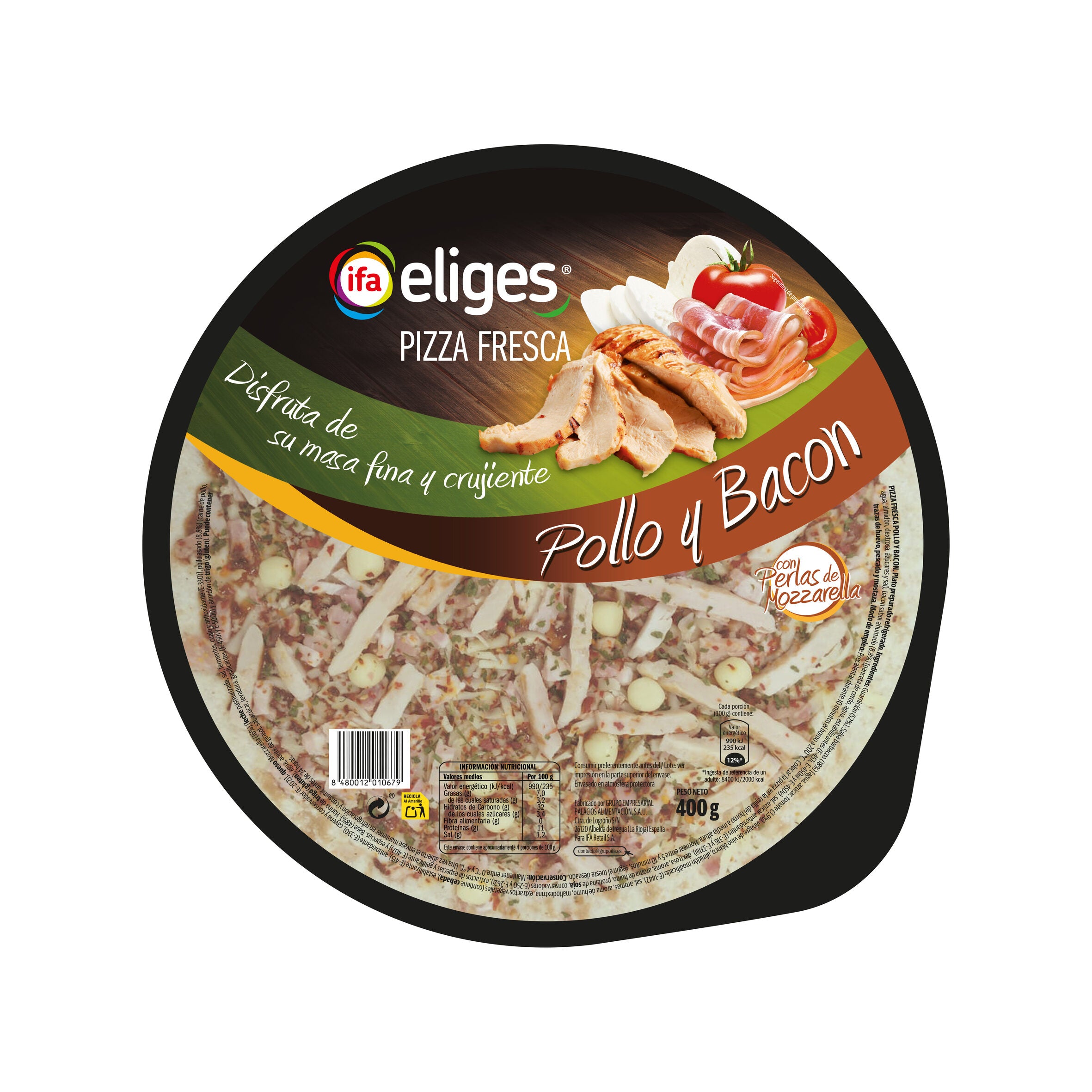 Pizza fresca pollo/bacon Ifa eliges 400g